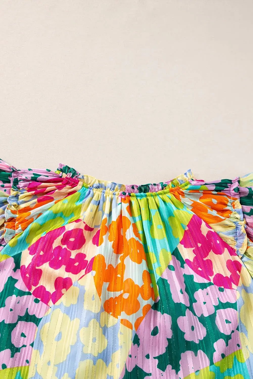 Multicolour Leopard Flutter Sleeve V Neck Crinkled Blouse - Love Salve